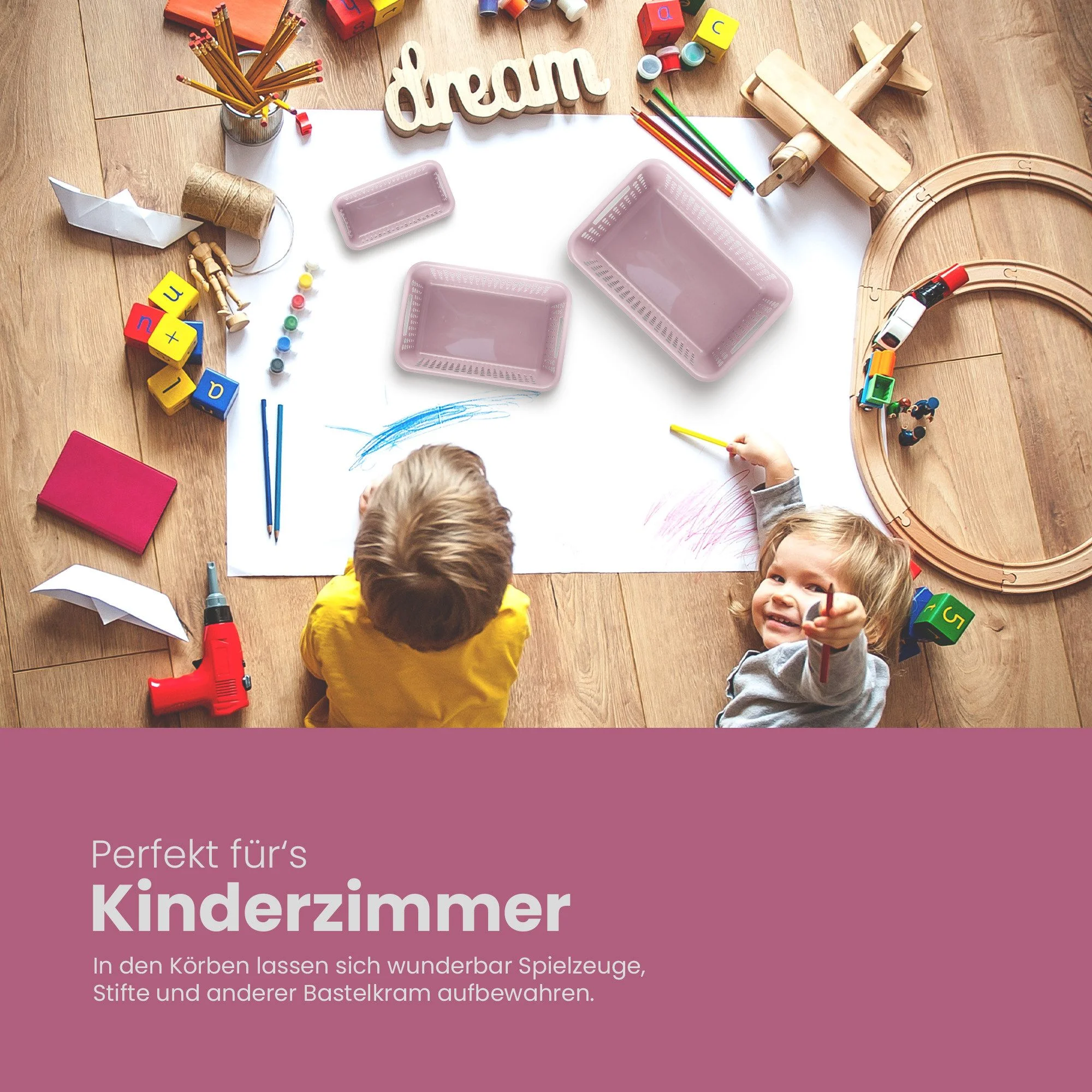 Aufbewahrungskorb aus Kunststoff – modulares Organizer-Set mit Griffen (4er-Set)